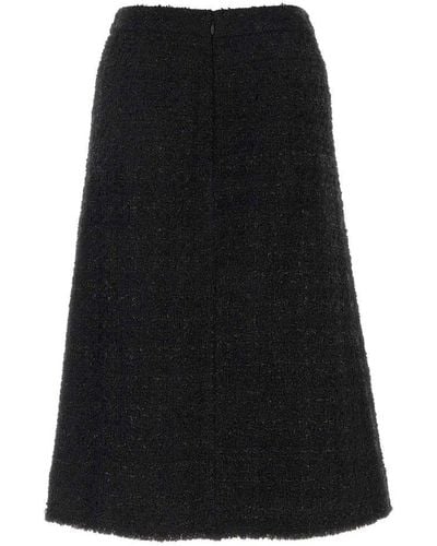 Balenciaga Tweed Midi Skirt - Black
