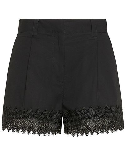 Twin Set Stretch Cotton Shorts With Embroidery - Black