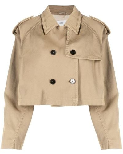 Closed Double-breasted Cropped Trench Jacket - Natural