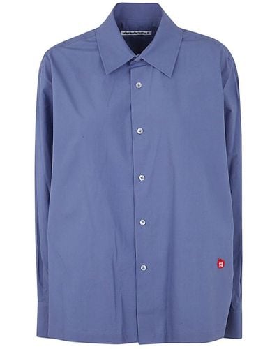 Alexander Wang Button Up Long Sleeve Shirt With Apple Patch Logo - Blue