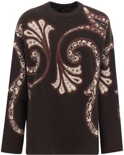 Etro Wool Sweater With Foliage Print - Black
