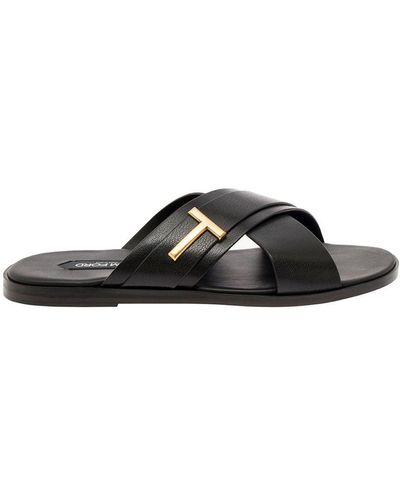 Tom Ford Preston Flat Sandals With T Detail - Black