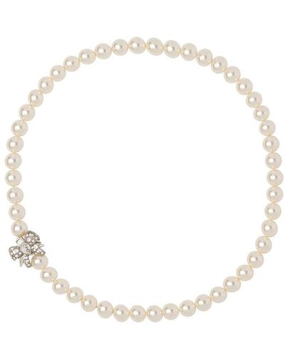 Miu Miu Crystal Bow Pearl Necklace - Multicolour