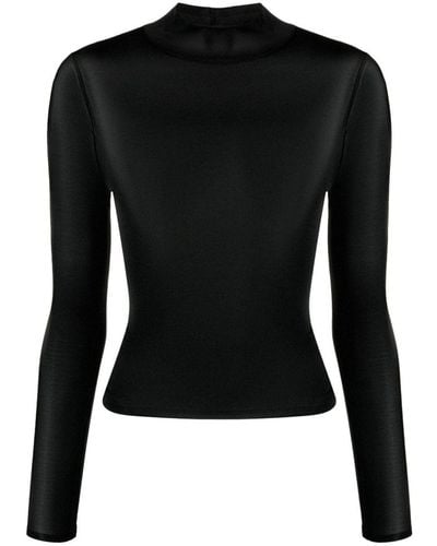 Courreges Semi-transparent Top With Embroidered Logo - Black