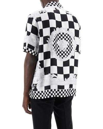 Versace Printed Silk Bowling Shirt In Eight - White