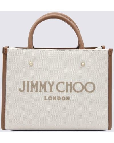 Jimmy Choo Natural And Taupe Canvas Avenue Tote Bag - White