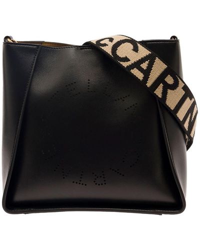 Stella McCartney Mini Crossbody Bag With Perforated Logo In Faux Leather - Black