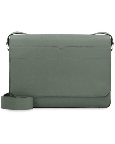Valextra V-line Leather Messenger Bag - Green