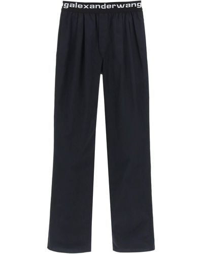 Alexander Wang Cotton Trousers With Logo Band - Blue