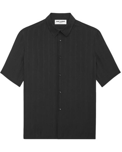 Saint Laurent Cassandre Striped Organic Silk Shirt - Black