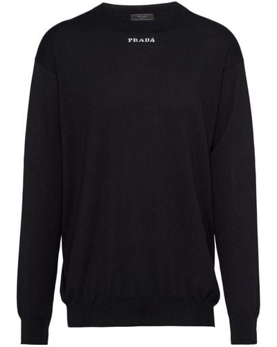 Prada Intarsia-Logo Cashmere Sweater - Blue