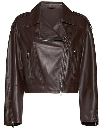 Brunello Cucinelli Nappa Leather Biker Jacket - Brown
