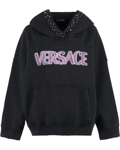 Versace Logo Cotton Hoodie - Black