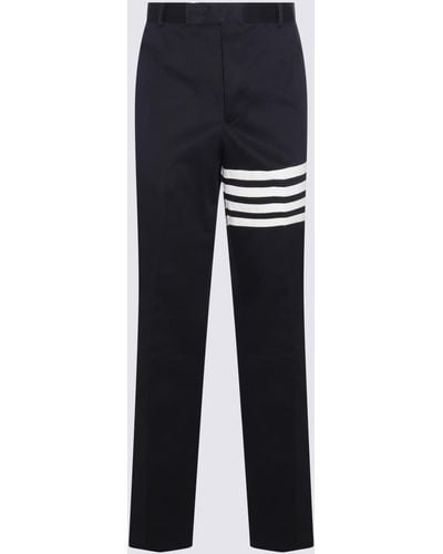 Thom Browne Navy Blue Cotton Pants - Black