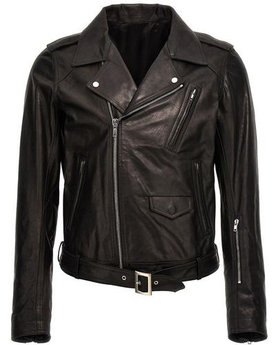 Rick Owens Leather Biker Jacket Casual Jackets, Parka - Black
