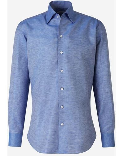Fray Fil A Fil Linen Shirt - Blue