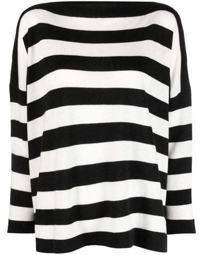 Daniela Gregis Striped Wool Boatneck Sweater - Black