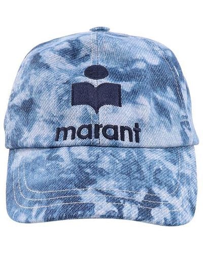 Isabel Marant Cotton Stitched Profile Printed Hats - Blue