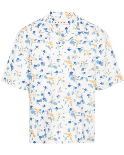 Marni Bowling Shirt With Dripping Print - Blue