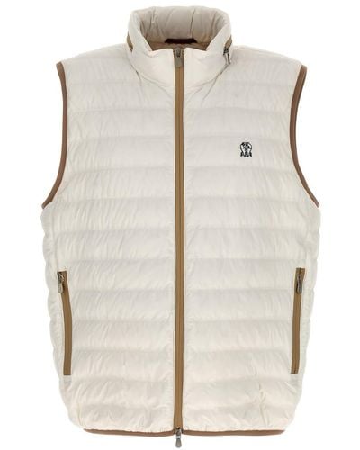 Brunello Cucinelli Padded Vest With Logo Embroidery Gilet - White