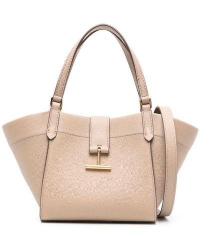 Tom Ford Grain Leather Small Tote Bags - Natural