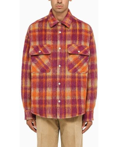Palm Angels Bordeaux/ Checked Overshirt - Red