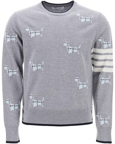 Thom Browne 4 Bar Jumper With Hector Pattern - Grey