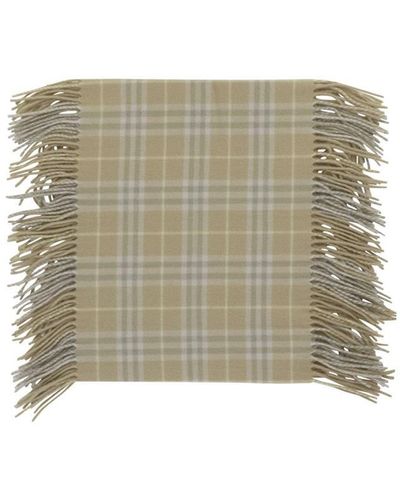 Burberry Check Cashmere Fringed Scarf - Natural