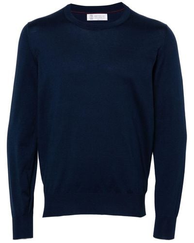 Brunello Cucinelli Cotton Crew Neck Sweater - Blue