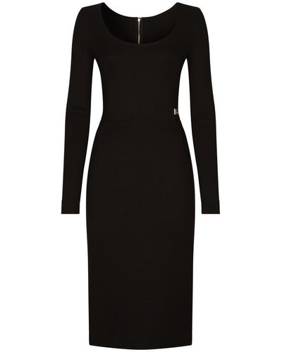 Dolce & Gabbana Dg-logo Milano-rib Midi Dress - Black