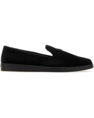 Prada Suede Triangle Slippers - Black