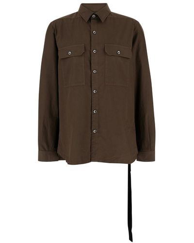 Rick Owens Shirt With Oversize Band And Buttons - Brown