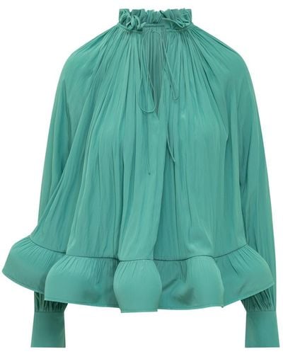 Lanvin Ruffle Blouse In Charmeuse - Green