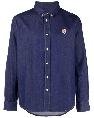 Maison Kitsuné Fox Head-motif Cotton Shirt - Blue