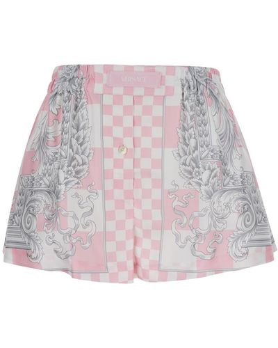 Versace Bermuda Shorts With Baroque Chessboard Print - Pink