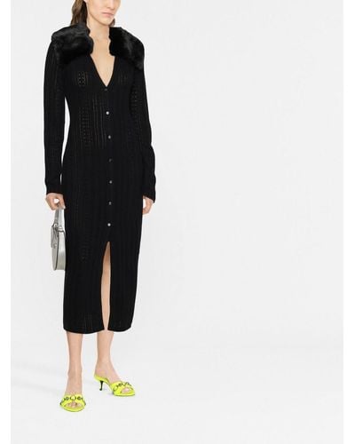 Blumarine Faux-fur Collar Knitted Dress - Black