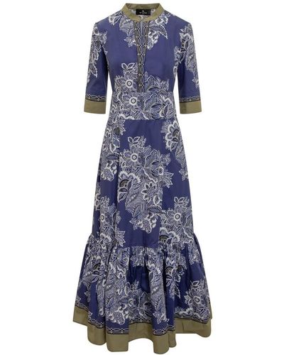 Etro Long Dress With Print - Blue