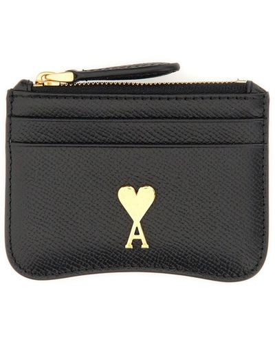 Ami Paris Paris De Coeur Zip-up Cardholder - Black