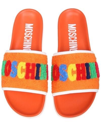 Moschino Slide Sandals With Logo - Orange