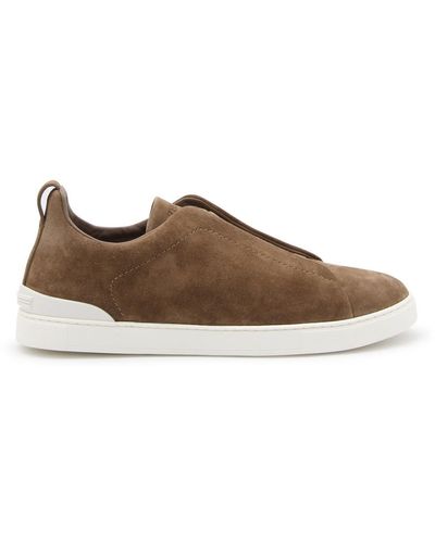 Zegna Triple Stitch Slip On Sneakers - Brown