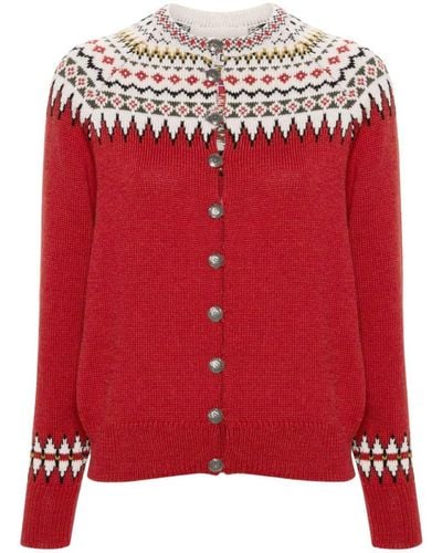 Bode Oslo Intarsia-knit Cardigan - Red