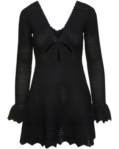 Self-Portrait Knit Long Sleeves Mini Dress - Black