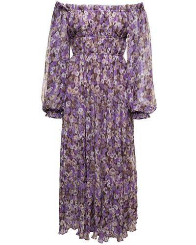 Sabina Musayev 'mary' Purple Off-the-shoulders Long Dress With Floreal Print