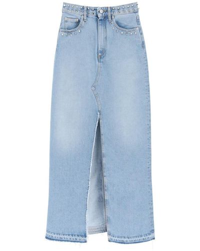 Alessandra Rich Long Denim Skirt With Studs - Blue