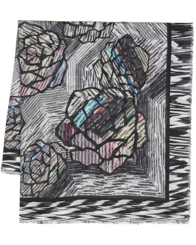 Missoni Fringed Floral Scarf Accessories - Gray