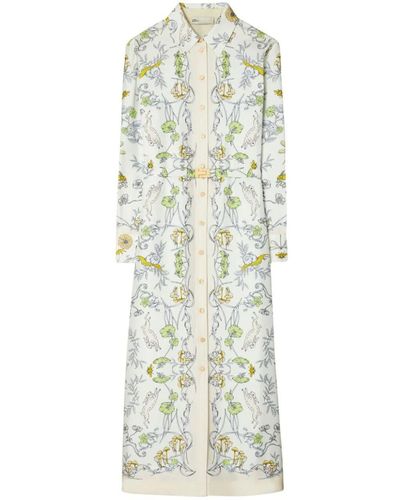 Tory Burch Printed Silk Twill Shirtdress - White