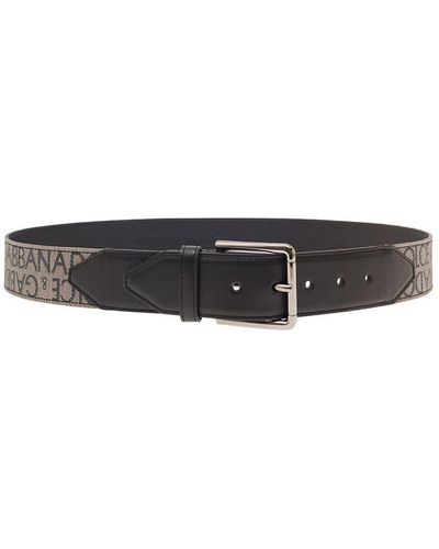 Dolce & Gabbana Belt With All-Over Jacquard Logo And Leather Inserts - Natural