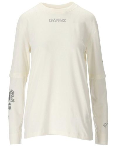 GANNI - Printed cotton T-shirt White - The Corner