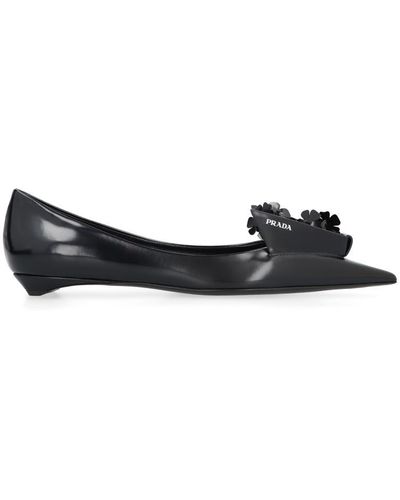 Prada Brushed Calf Leather Ballerinas Shoes - Black