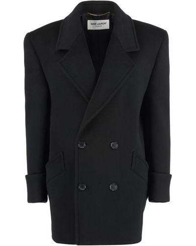 Saint Laurent Double-Breasted Wool Coat - Black